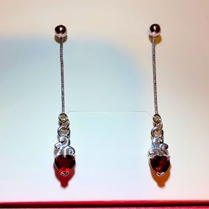 New Set Elegant Garnet Heart Filigree Drop Earrings